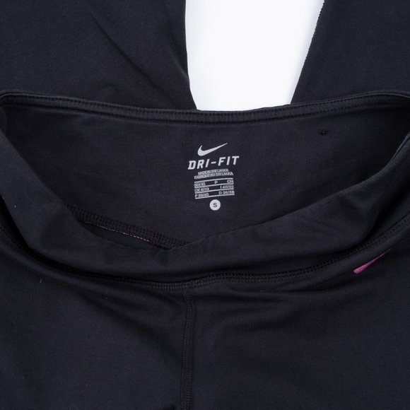 NIKE Dri-Fit black crop yoga pants with pink stripe size S - Picture 2 of 6